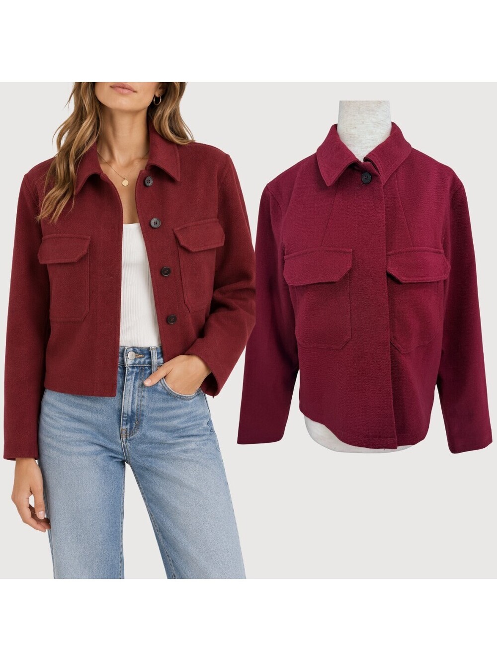 FRNCH Paris Cropped Utility Jacket Burgundy Small